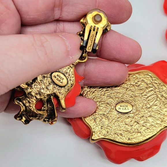 Oscar de la Renta Coral Flower + Branch Statement Jewelry Set Resin + Swarovskis - Picture 11 of 12